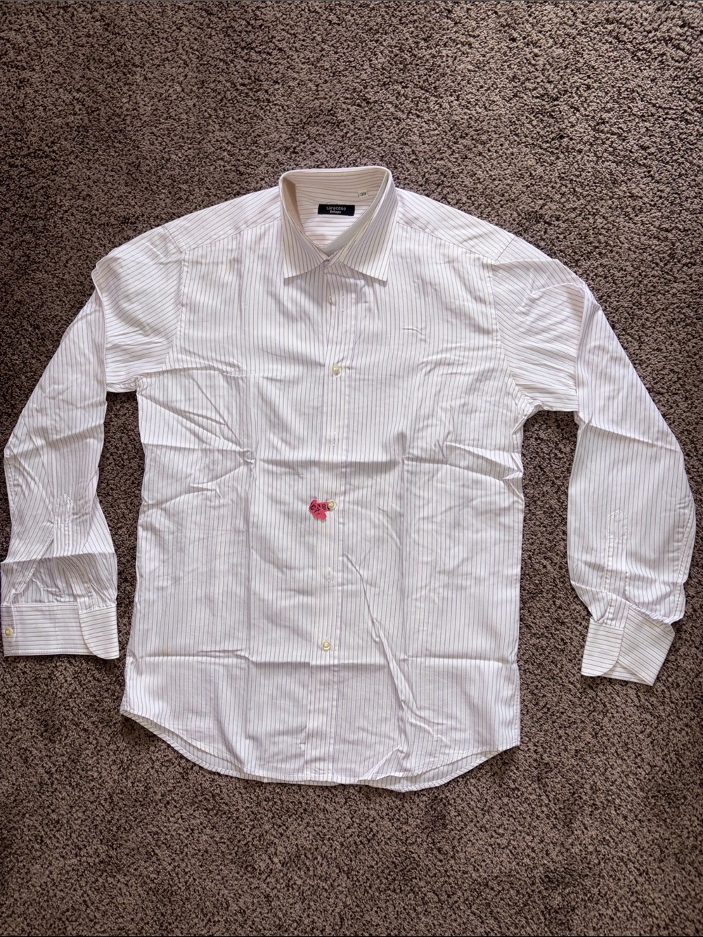 Mens White Dress Shirt with Light purple Pinstripes - Classic Spread Collar